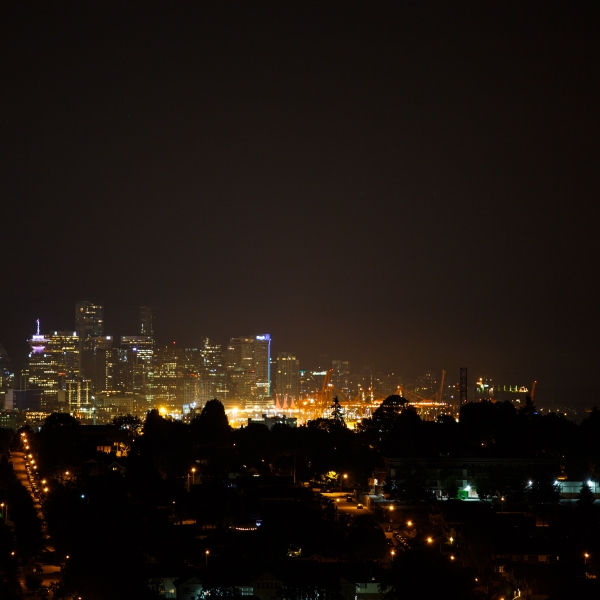 Downtown Vancouver Orange Moon at Night